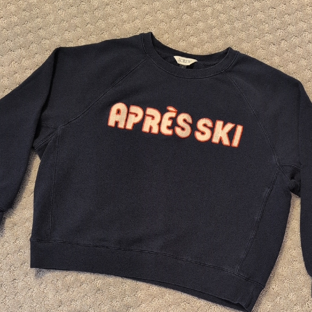 J.Crew Apres Ski Navy Blue Embroidered Sweatshirt Crew Neck Large